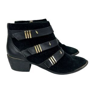 Sam Edelman Harley Black Suede Ankle Booties Moto Boots Studded Buckles 7.5 Shoe